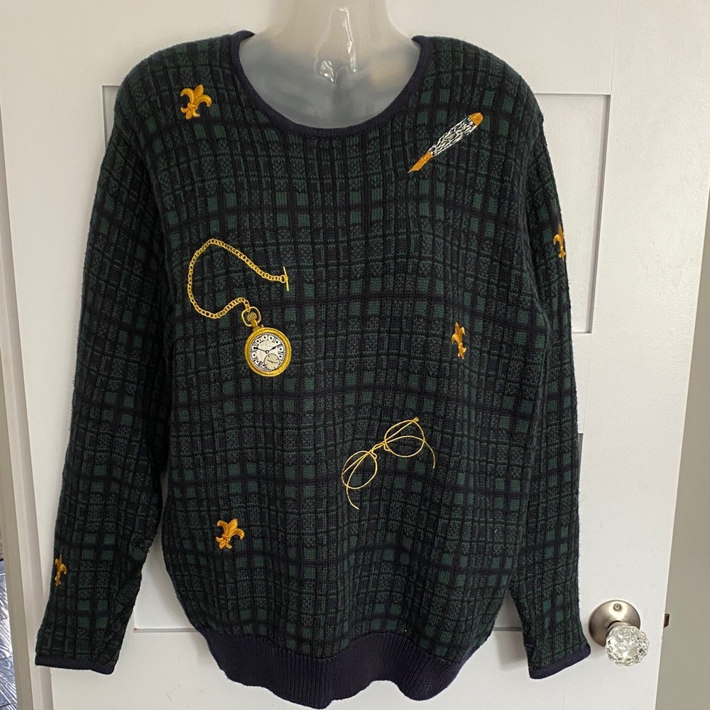 Vintage Herman Geist Cotton/ Ramie Embroidered Sweater Teacher? M